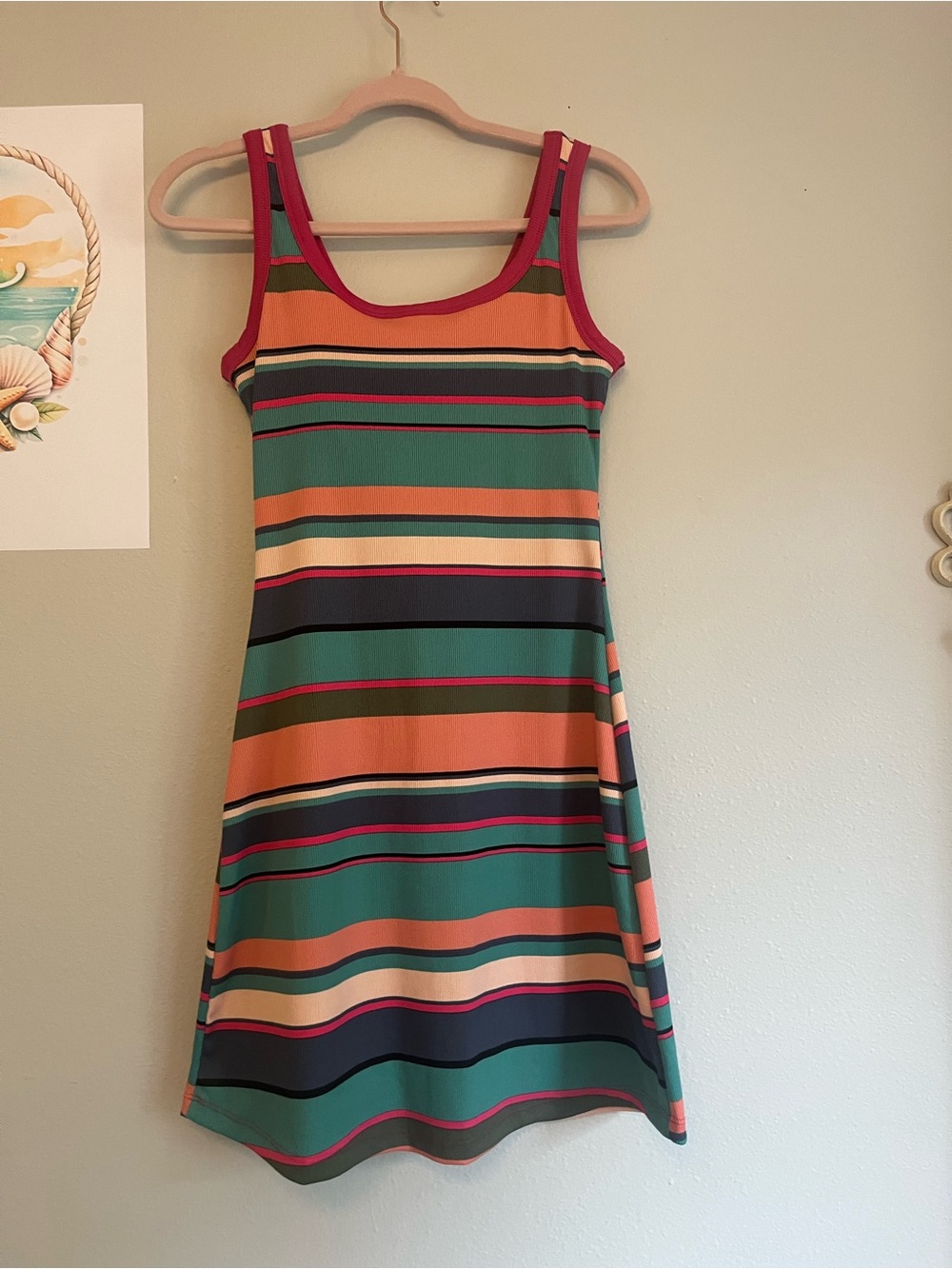 White Birch Striped Scoop Neck Ribbed Knee Length Dress - Small